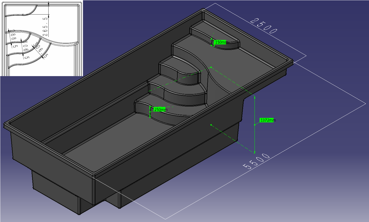 Pool de fibra de vidro 5,5 x 2,5 x 1,37m